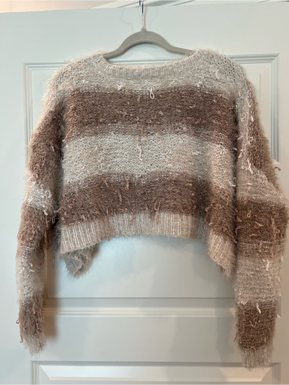 Altar’d State Eyelash Stripe Cropped Sweater Medium Cozy Boho Soft Knit Pullover - Picture 4 of 11